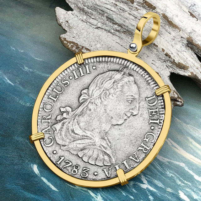 STUNNING Grade 1 Plus - El Cazador Shipwreck 1783 8 Reale "Piece of 8" 14K Gold Treasure Coin Pendant