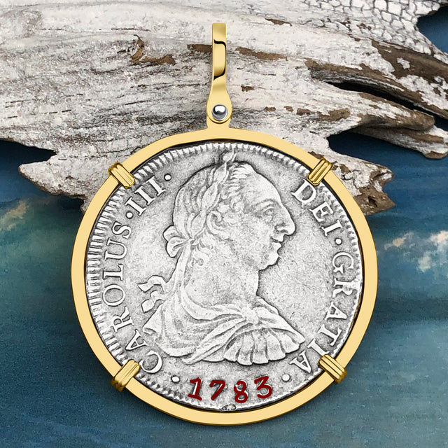 STUNNING Grade 1 Plus - El Cazador Shipwreck 1783 8 Reale "Piece of 8" 14K Gold Treasure Coin Pendant