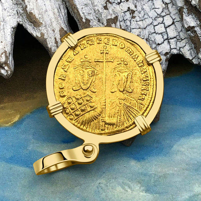Jesus Christ King of Kings 24K Gold Solidus Coin 945 AD 18K Gold Pendant