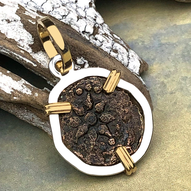 Biblical Widow's Mite 14K Gold and Sterling Silver Pendant