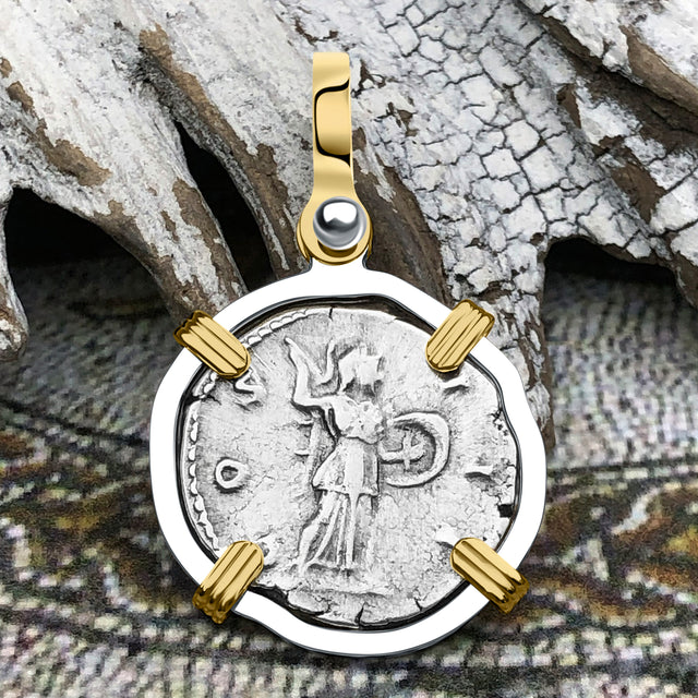 Roman Empire Silver Denarius Coin of Marcus Aurelius, the Philosopher Warrior 169 AD 14K Gold and Sterling Silver Pendant