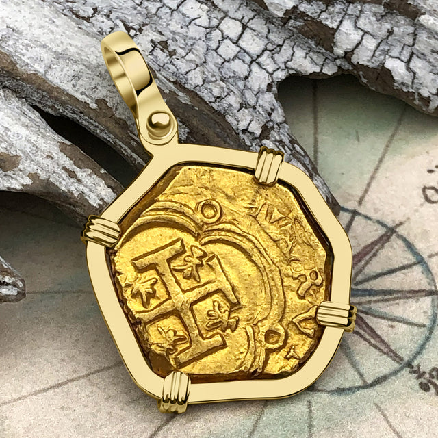 Pirate Era Circa 1630 22K Gold Two Escudo - the Legendary Doubloon - 18K Gold Pendant