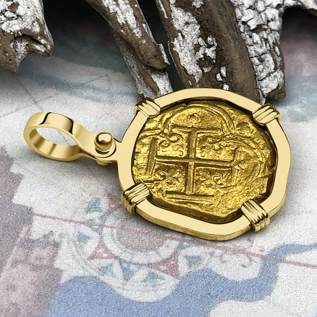 RARE Colombia 1631 22K Gold Two Escudo - the Legendary Doubloon - 18K Gold Pendant