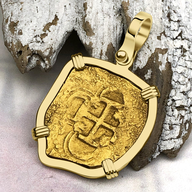 Heart Shaped Circa 1609 22K Gold Two Escudo - the Legendary Doubloon - 18K Gold Pendant | Artifact #7084
