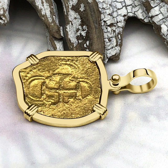 Heart Shaped Circa 1609 22K Gold Two Escudo - the Legendary Doubloon - 18K Gold Pendant | Artifact #7084