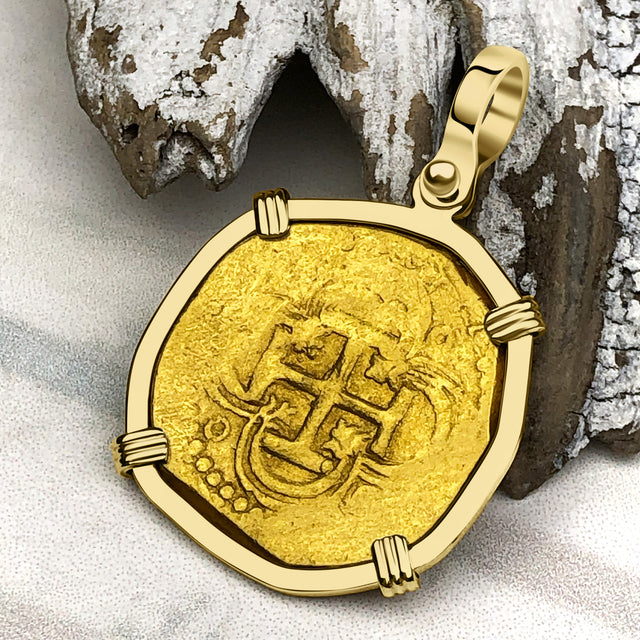 Circa 1605 22K Gold Two Escudo - the Legendary Doubloon - 18K Gold Pendant