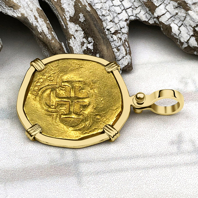 Circa 1605 22K Gold Two Escudo - the Legendary Doubloon - 18K Gold Pendant