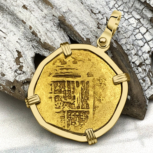 Circa 1605 22K Gold Two Escudo - the Legendary Doubloon - 18K Gold Pendant