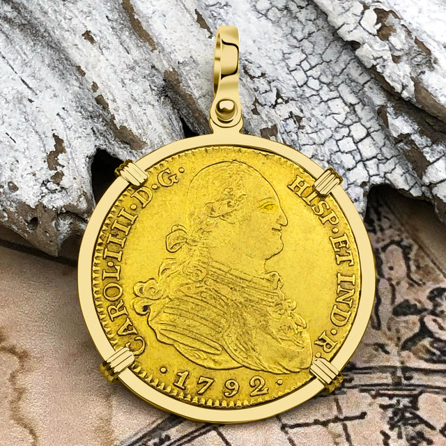 1792 Spanish 22K Gold Portrait 4 Escudo - the Legendary Pirate Era Doubloon - 18K Gold Pendant