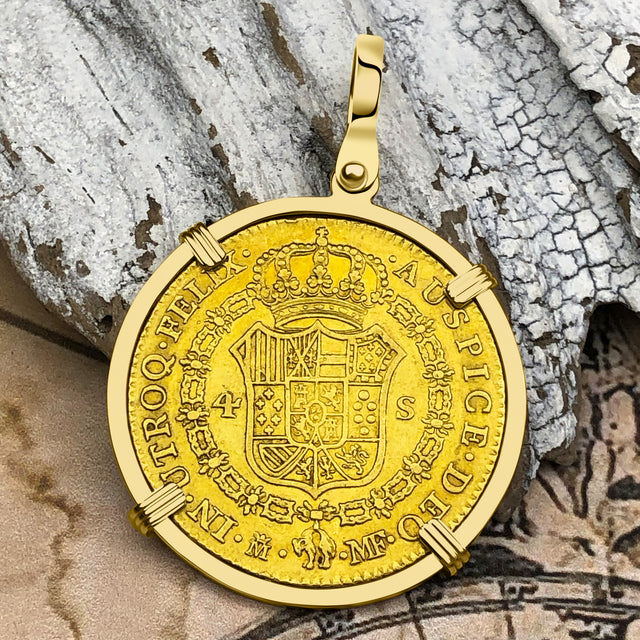 1792 Spanish 22K Gold Portrait 4 Escudo - the Legendary Pirate Era Doubloon - 18K Gold Pendant