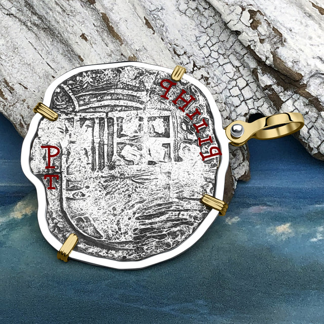 Mel Fisher's Atocha 8 Reale Shipwreck Coin 14K Gold & Sterling Silver Pendant