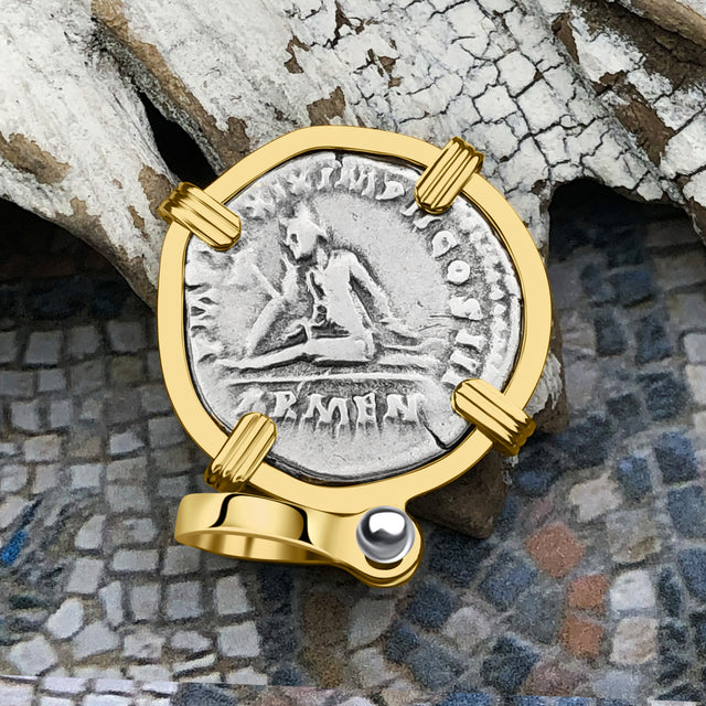 Roman Empire Silver Denarius Coin of Marcus Aurelius, the Philosopher Warrior 164 AD 14K Gold Pendant