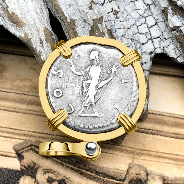 Roman Empire Silver Denarius Coin of Marcus Aurelius, the Philosopher Warrior 145 AD 14K Gold Pendant