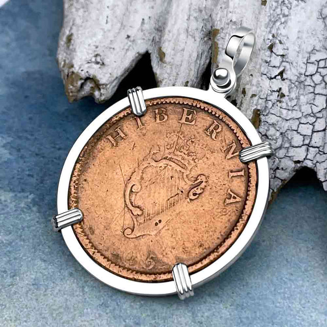 1805 Celtic Harp Irish Copper Half Penny Dublin Hoard Sterling Silver Pendant
