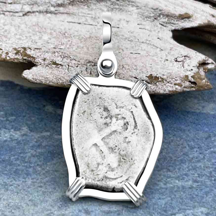 Pirate Era 1730 Spanish 1 Reale &quot;Piece of Eight&quot; Sterling Silver Pendant 