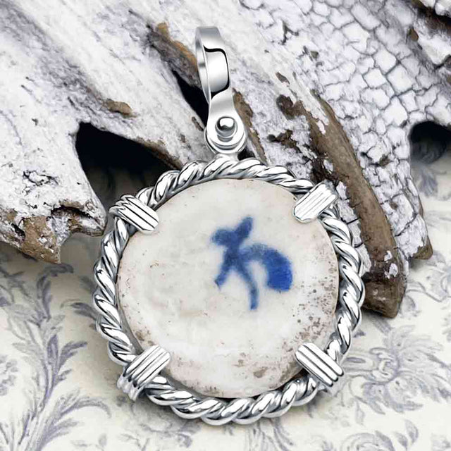 Siam Porcelain Gaming Token - from the Era of "The King & I" - Sterling Silver Pendant