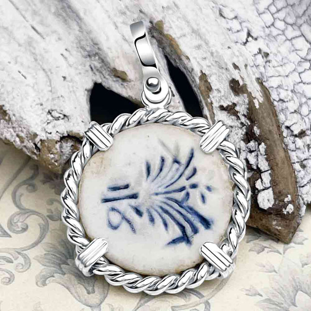 Siam Porcelain Gaming Token - from the Era of "The King & I" - Sterling Silver Pendant