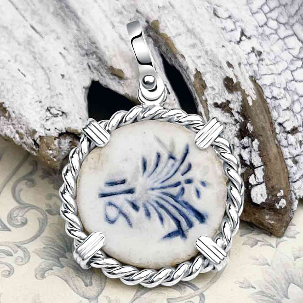 Siam Porcelain Gaming Token - from the Era of &quot;The King &amp; I&quot; - Sterling Silver Pendant 