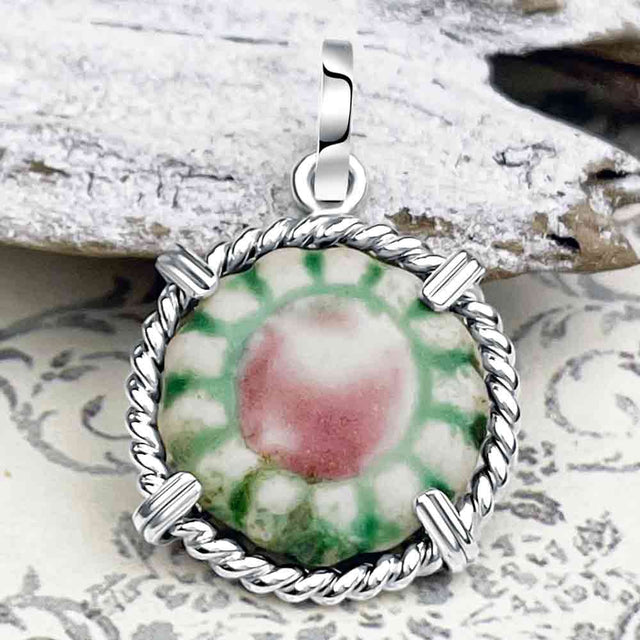 Siam Porcelain Gaming Token - from the Era of "The King & I" - Sterling Silver Pendant