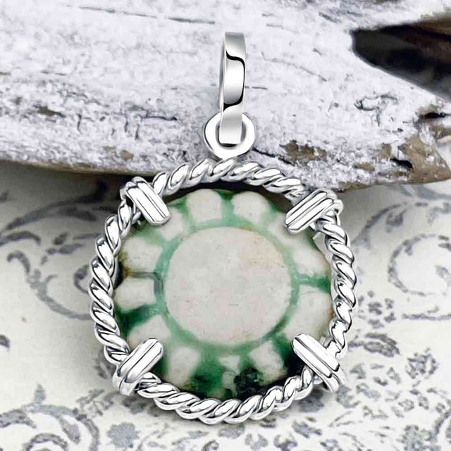 Siam Porcelain Gaming Token - from the Era of "The King & I" - Sterling Silver Pendant