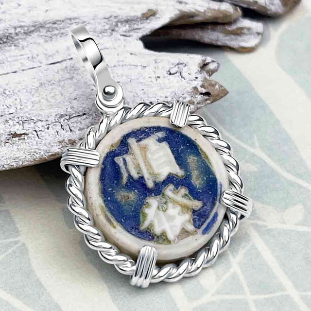 Siam Porcelain Gaming Token - from the Era of "The King & I" - Sterling Silver Pendant