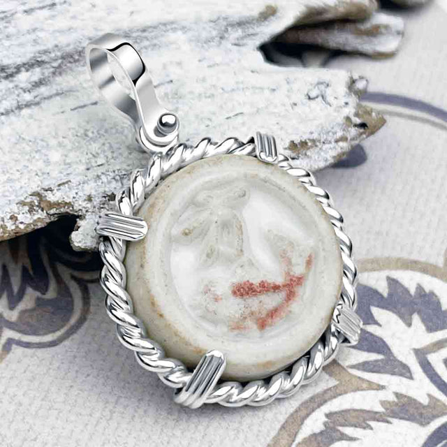 Siam Porcelain Gaming Token - from the Era of "The King & I" - Sterling Silver Pendant