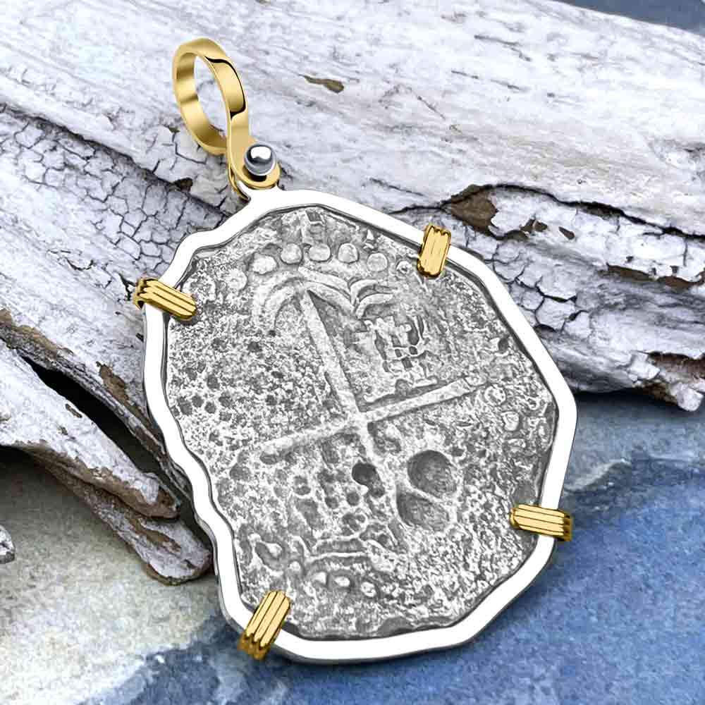 Mel Fisher&#39;s Atocha 8 Reale Shipwreck Coin 14K Gold &amp; Sterling Silver Pendant 