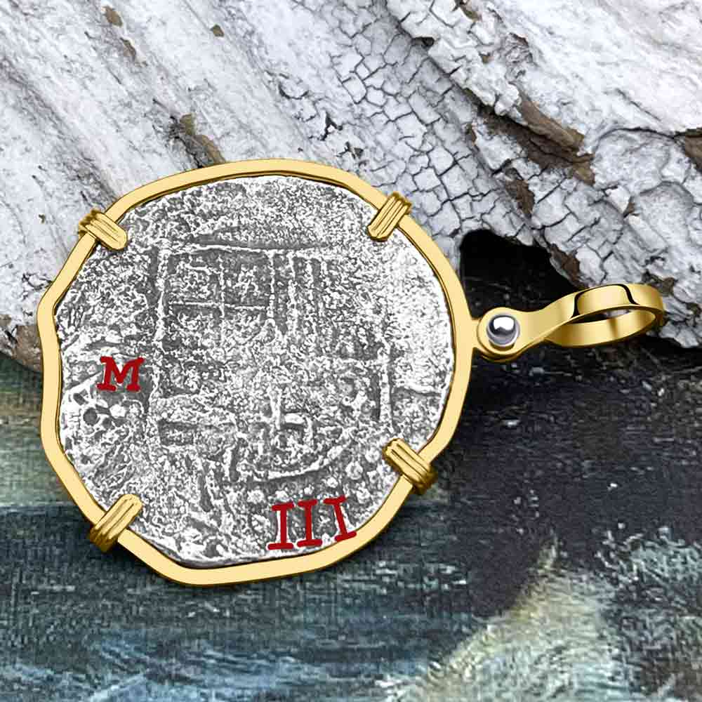 Rare Dated 1617 Mel Fisher&#39;s Atocha 8 Reale Shipwreck Coin 14K Gold Pendant 