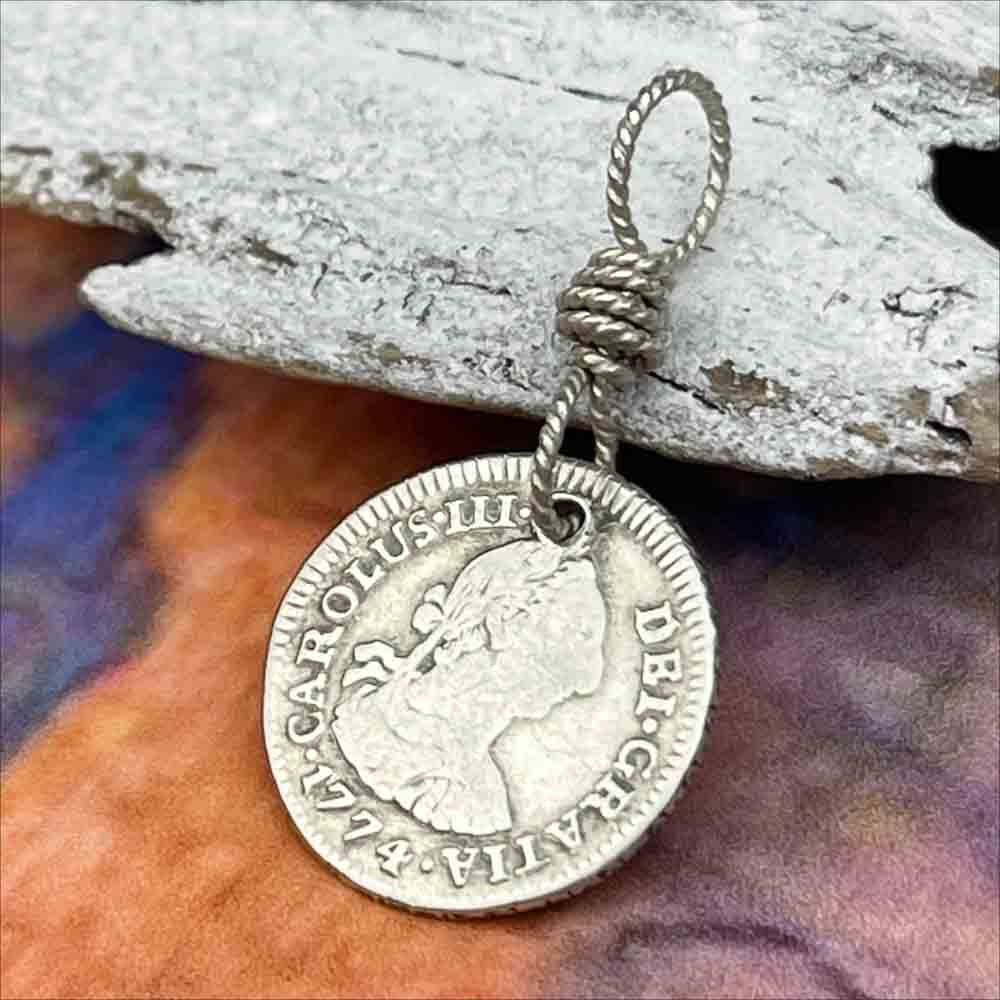 Pirate Chic Silver Half Reale Spanish Portrait Dollar Dated 1774 - the Legendary "Piece of Eight" Pendant