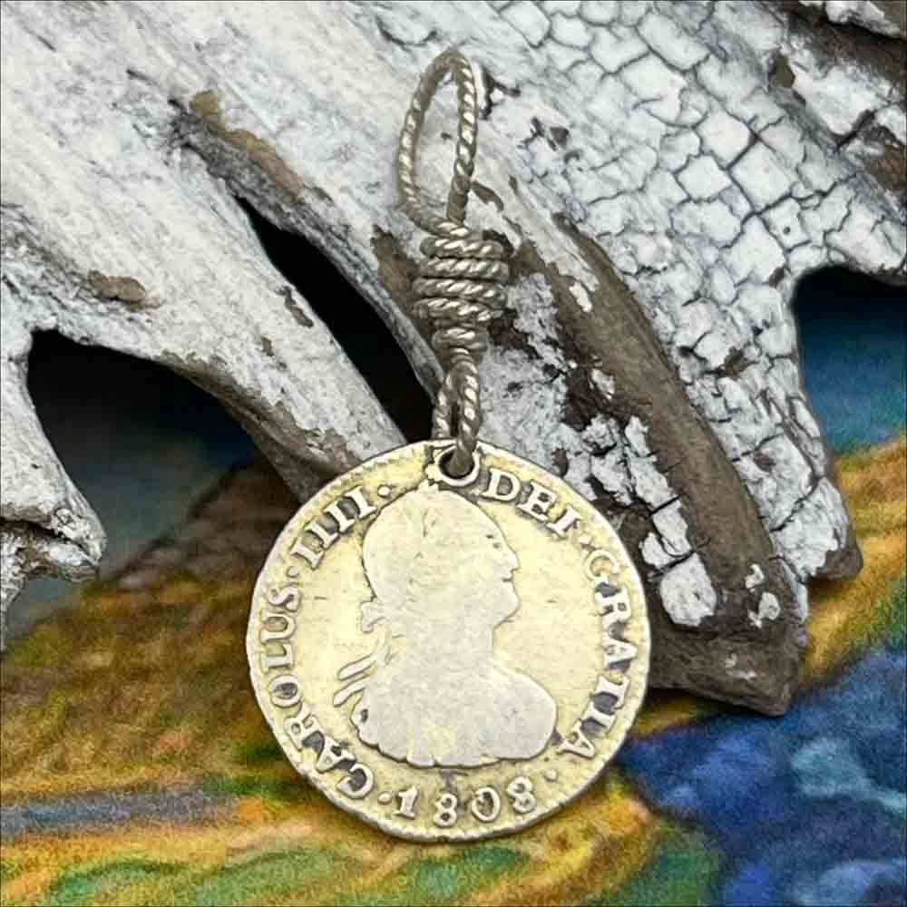 Pirate Chic Gilded Silver Half Reale Spanish Portrait Dollar Dated 1808 - the Legendary "Piece of Eight" Pendant