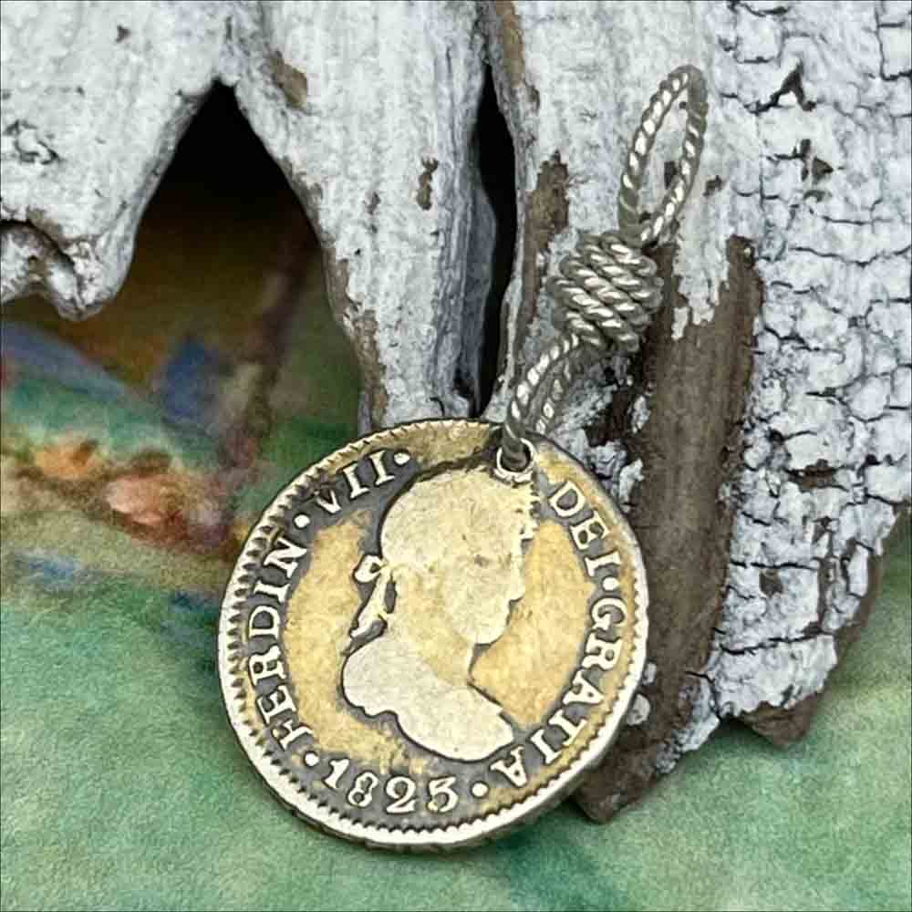 Pirate Chic Gilded Silver Half Reale Spanish Portrait Dollar Dated 1823 - the Legendary "Piece of Eight" Pendant
