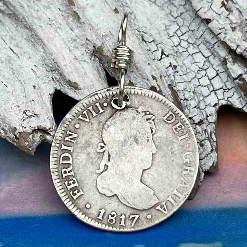 Pirate Chic Silver 2 Reale Spanish Portrait Dollar Dated 1817 - the Legendary "Piece of Eight" Pendant