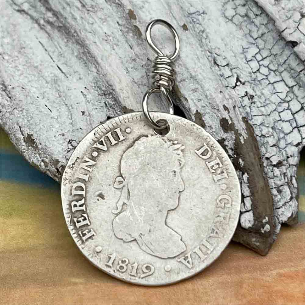 Pirate Chic Silver 2 Reale Spanish Portrait Dollar Dated 1819 - the Legendary "Piece of Eight" Pendant