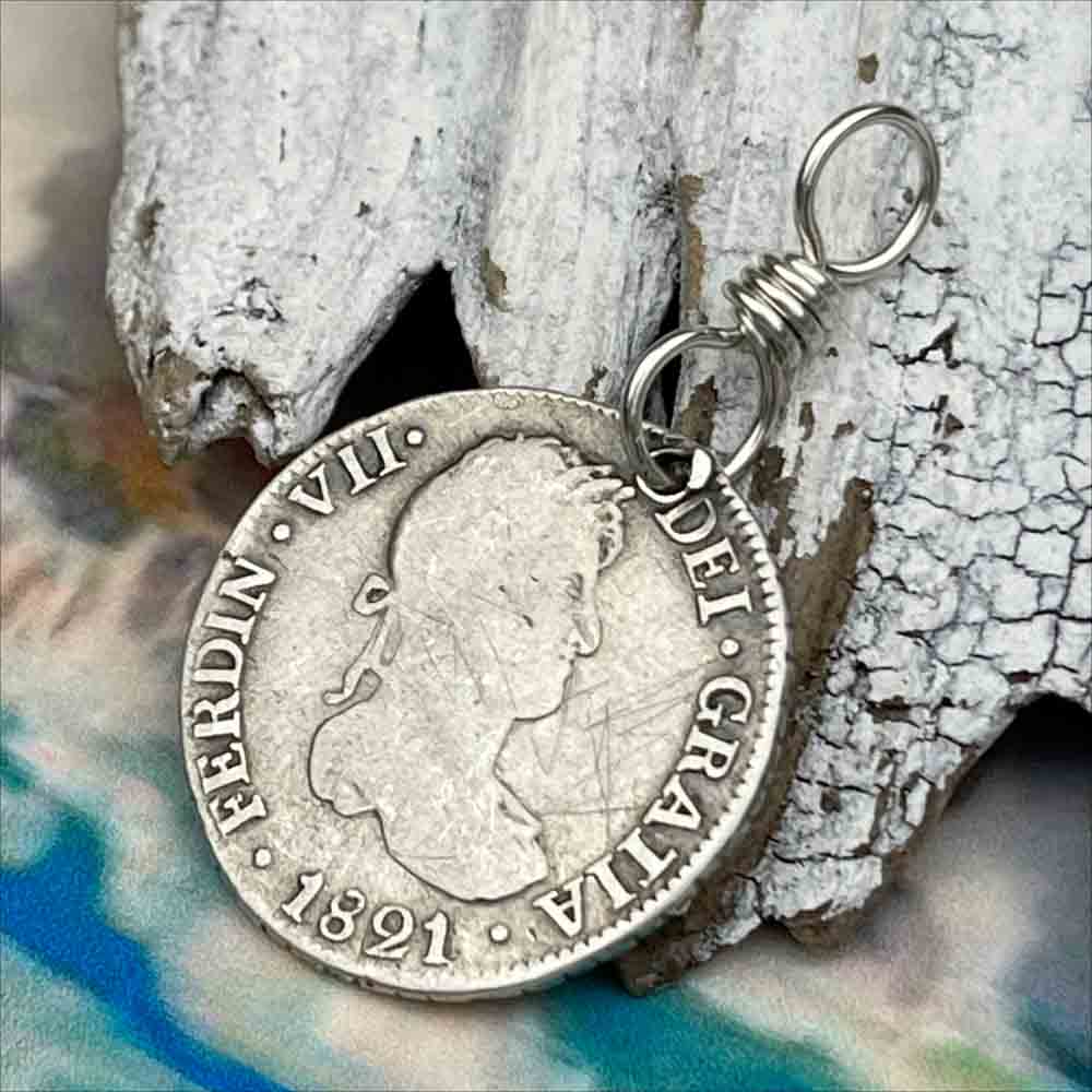 Pirate Chic Silver 2 Reale Spanish Portrait Dollar Dated 1821 - the Legendary "Piece of Eight" Pendant