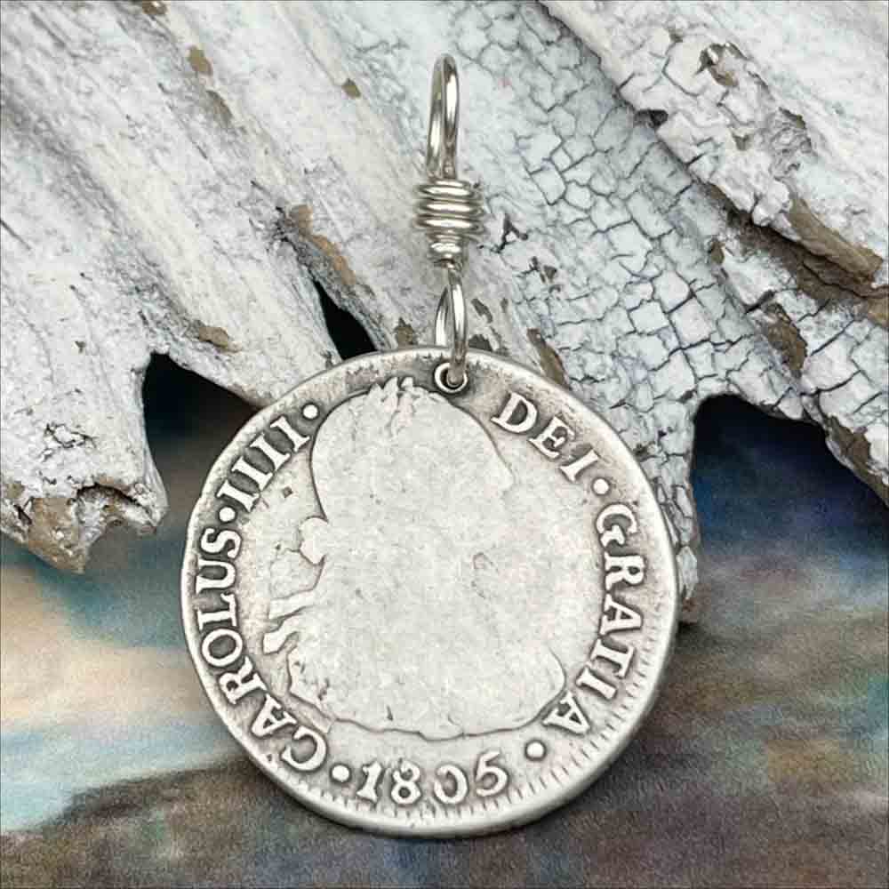 Pirate Chic Silver 2 Reale Spanish Portrait Dollar Dated 1805 - the Legendary "Piece of Eight" Pendant
