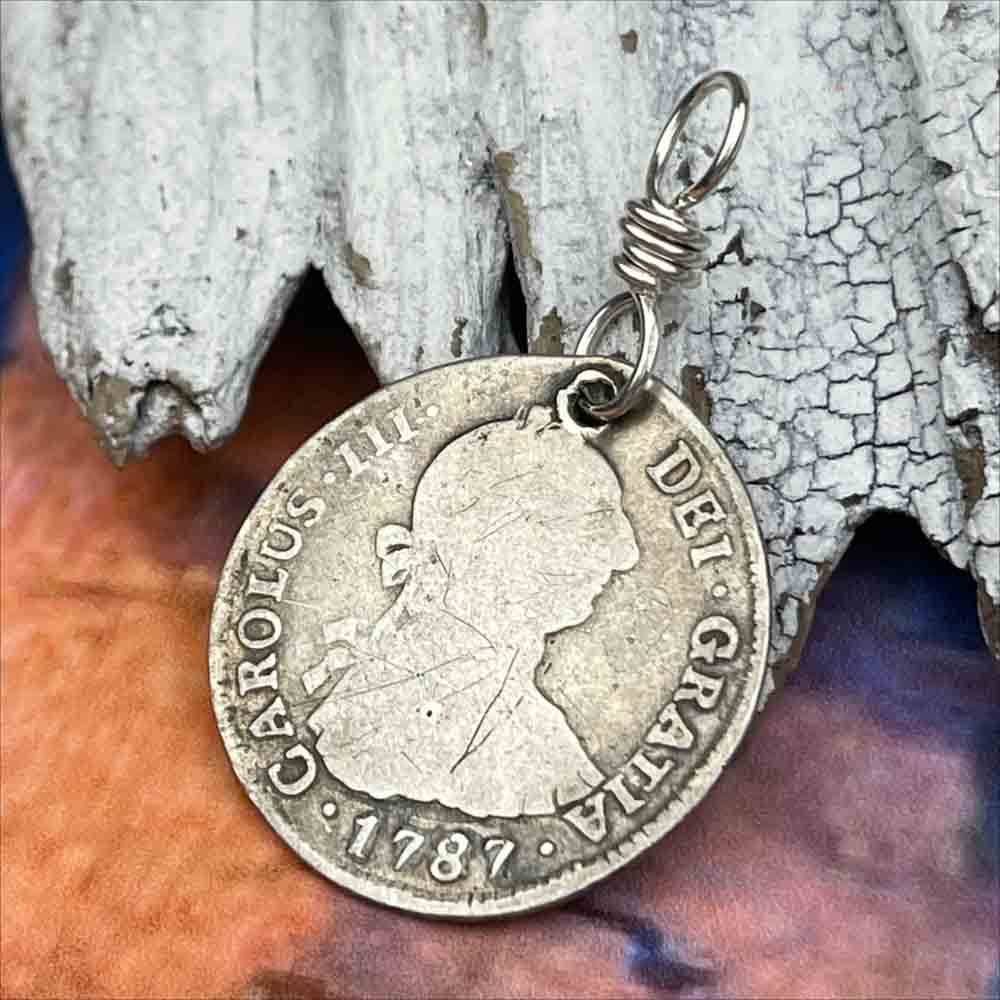 Pirate Chic Silver 2 Reale Spanish Portrait Dollar Dated 1787 - the Legendary "Piece of Eight" Pendant