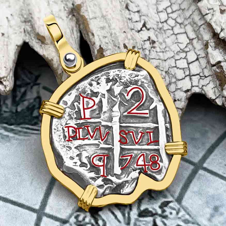 Pirate Era 1748 Spanish 2 Reale &quot;Piece of Eight&quot; 14K Gold Pendant | Artifact #8183