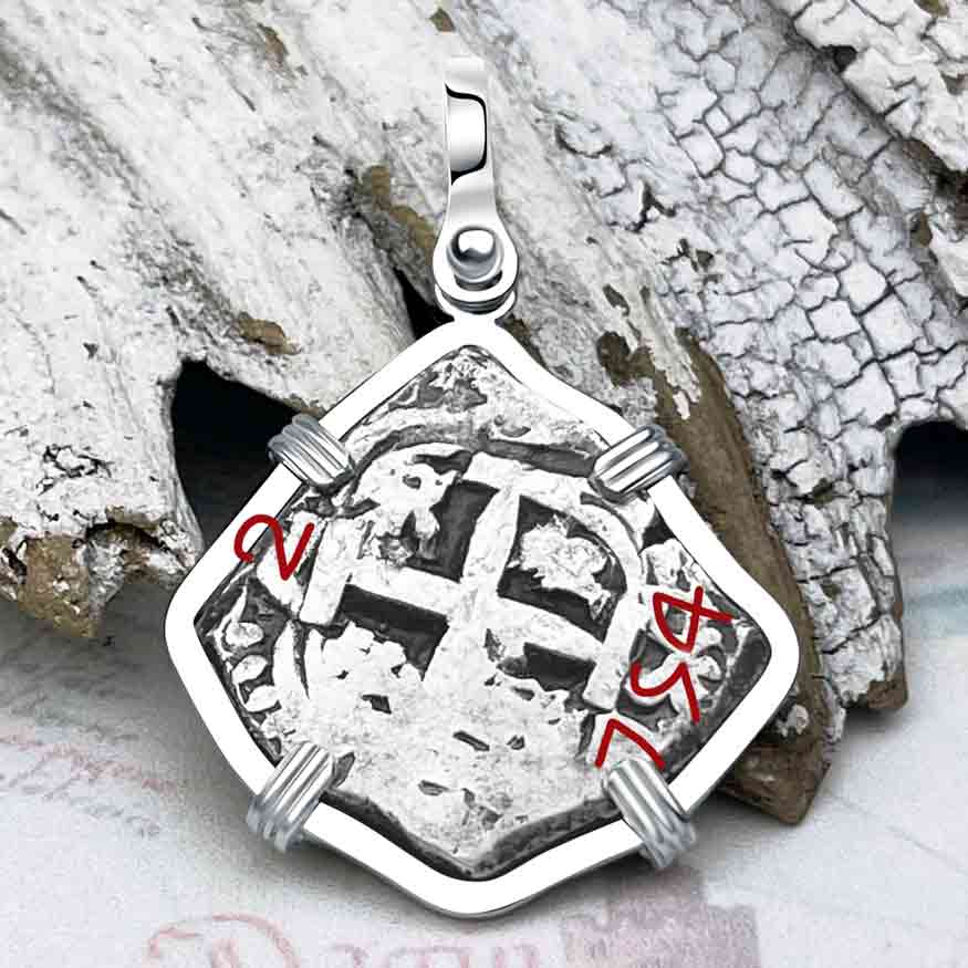 Pirate Era 1754 Spanish 2 Reale &quot;Piece of Eight&quot; 14K White Gold Pendant