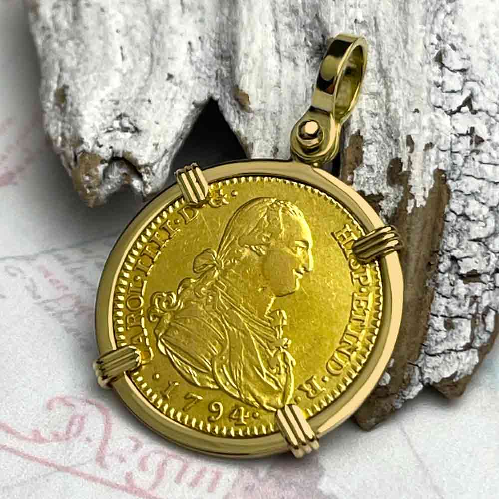 1794 Spanish 22K Gold Portrait 2 Escudo - the Legendary Doubloon - 18K Gold Pendant