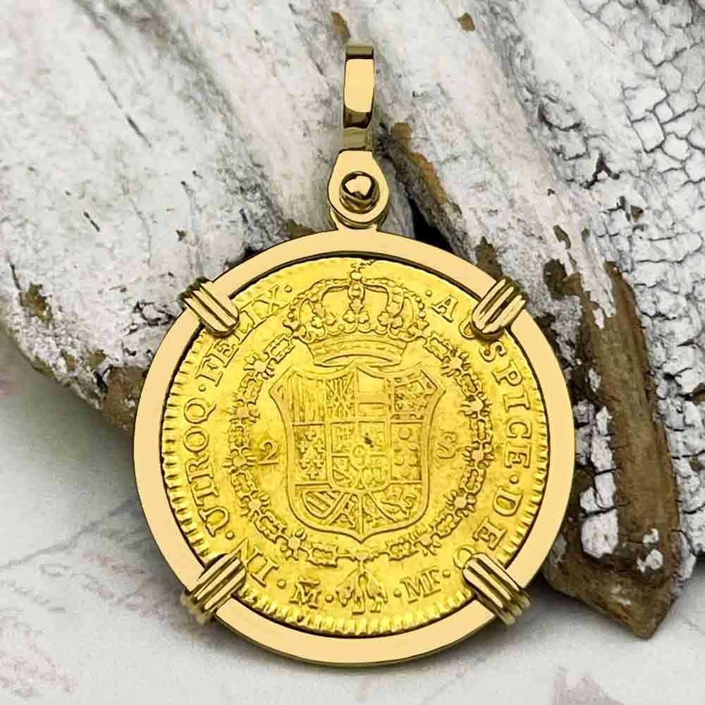 1794 Spanish 22K Gold Portrait 2 Escudo - the Legendary Doubloon - 18K Gold Pendant