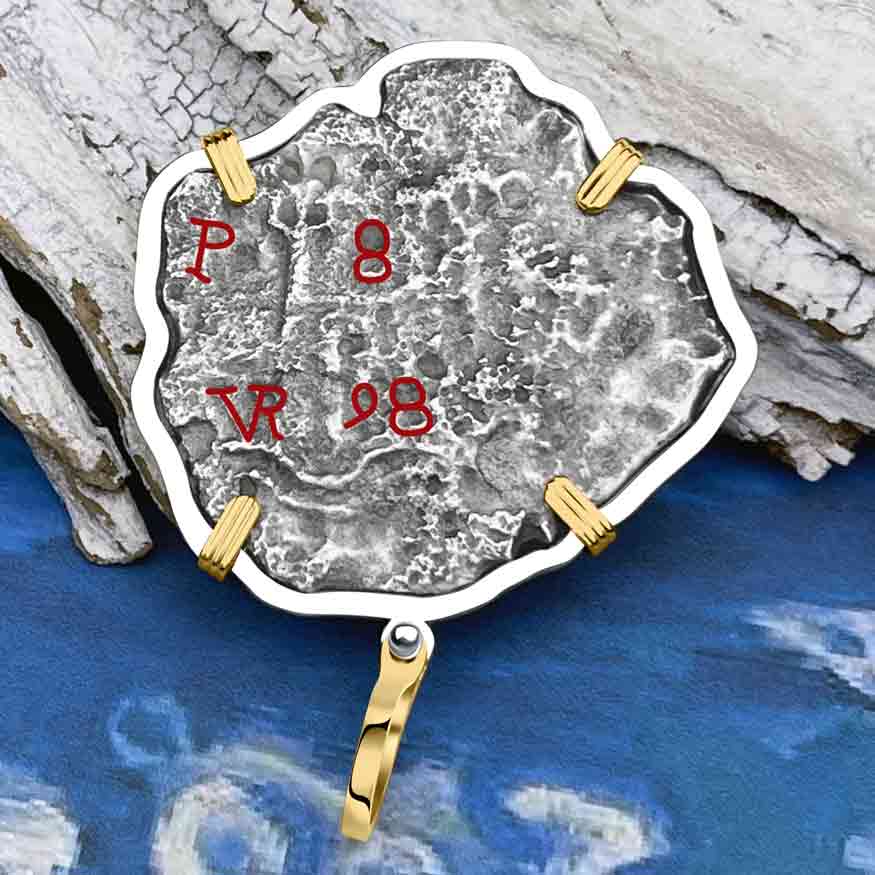 RARE DATED 1715 Fleet Shipwreck 8 Reale Piece of Eight 14K Gold and Sterling Silver Pendant - Mel Fisher Cobb Coin Company Collection