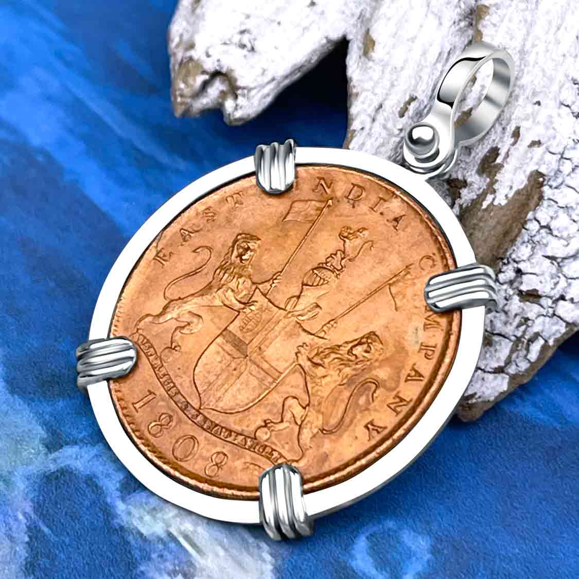 Admiral Gardner Shipwreck Ten Cash Coin Grade 1+ 14K White Gold Pendant
