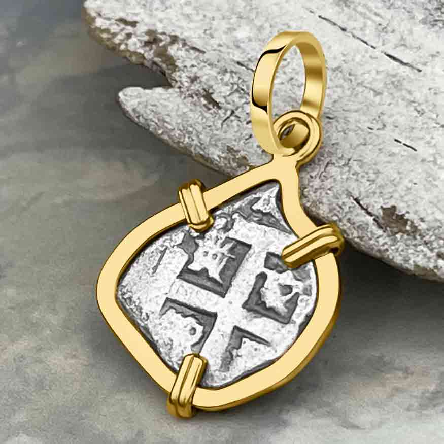 1736 Rimac River "Good Luck" Spanish 1/2 Reale "Piece of 8" 14K Gold Pendant