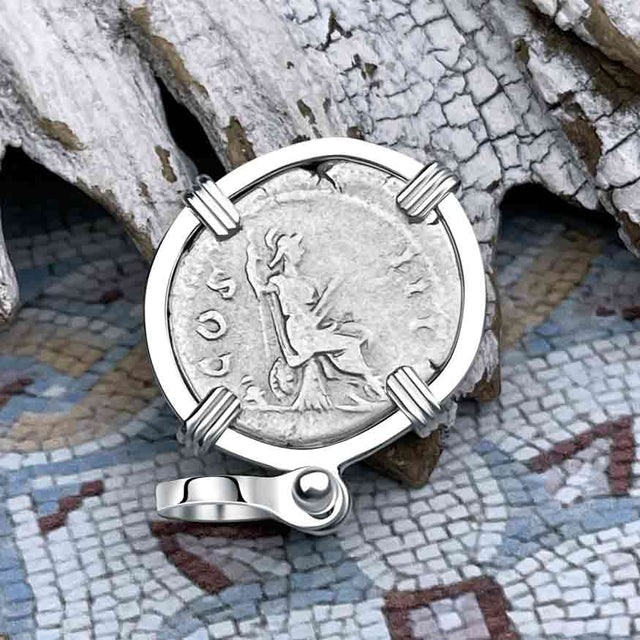 Roman Empire Silver Denarius Coin of Hadrian, the Builder 134 AD Sterling Silver Pendant