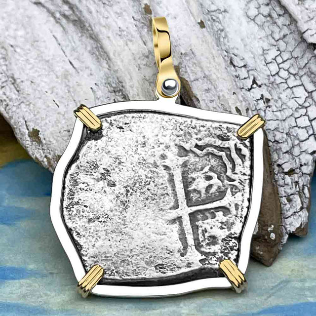 Joanna Shipwreck 4 Reale Cob "Piece of 8" Coin 14K Gold and Sterling Silver Pendant