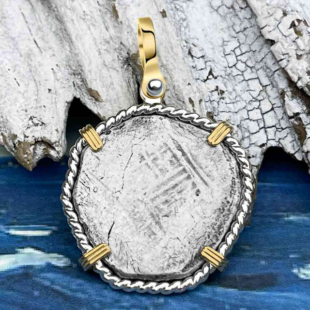 Joanna Shipwreck 4 Reale Cob "Piece of 8" Coin 14K Gold and Sterling Silver Pendant