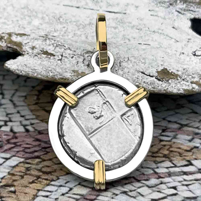 Ancient Greek Lion Hemidrachm 400 BC 14K Gold and Sterling Silver Pendant