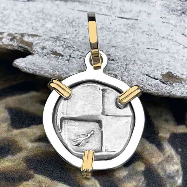 Ancient Greek Lion Hemidrachm 400 BC 14K Gold and Sterling Silver Pendant