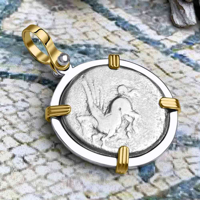 Ancient Greek Pegasus and Athena Silver Stater circa 350 – 240 BC 14K Gold & Sterling Silver Pendant