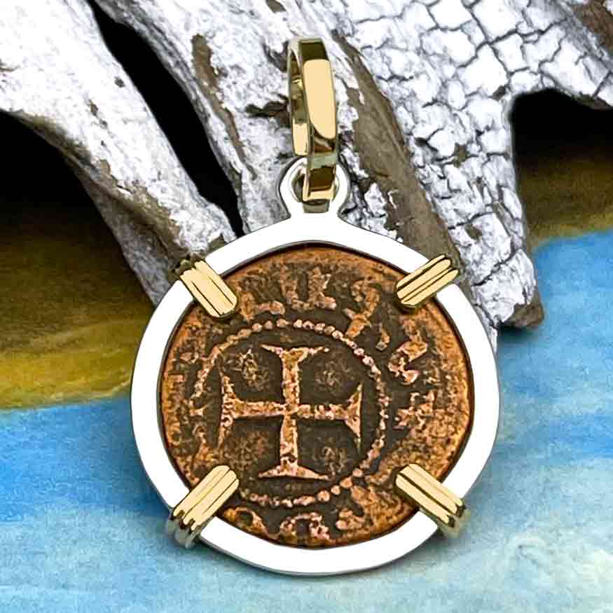 Knights Templar Era Cilician Armenia Crusader Coin of Faith, Courage & Honor circa 1250 AD 14K Gold and Sterling Silver Pendant